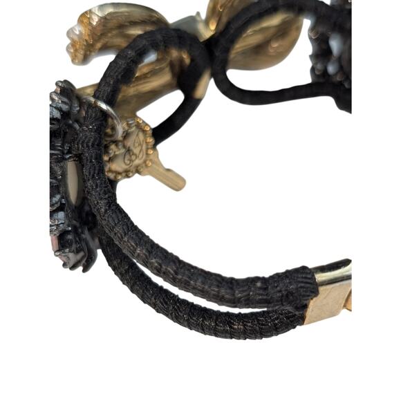 Betsey Johnson Faux Pearl Rhinestone Embellished Bow Hinged Cuff Bracelet - Picture 4 of 7